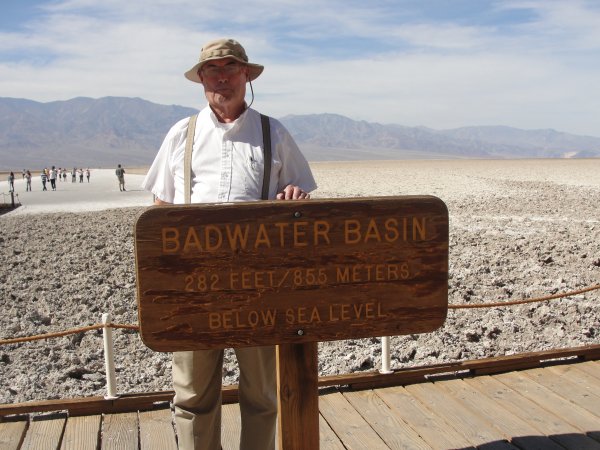 John standing at Badwater Basin sign.