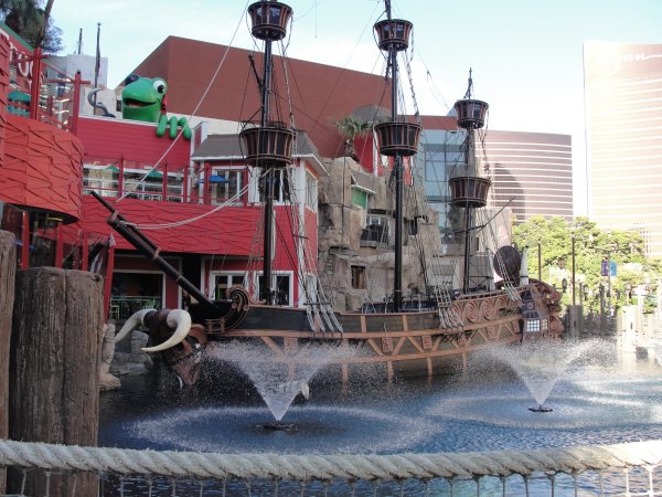 Pirate ship outside treasure Island