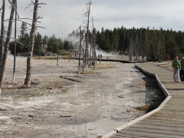 walkway along the unstable ground of the basin.